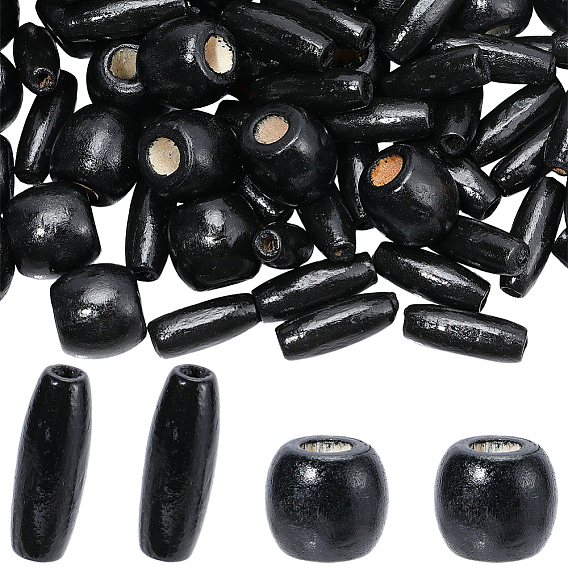 200шт 2 стили окрашенные бусины из натурального дерева, бочкообразный и овальный