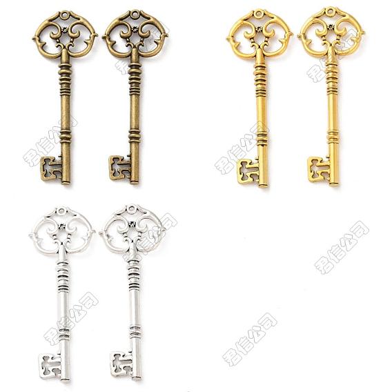6 pcs 3 couleurs style tibétain gros pendentifs en alliage de zinc, clé