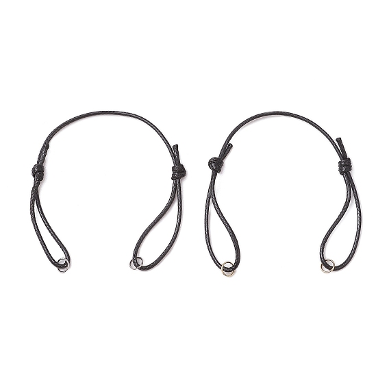 Изготовление браслета из вощеного полиэфирного шнура с регулируемой длиной, с 304 кольцами из нержавеющей стали, чёрные