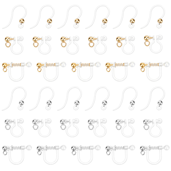 36Pcs 6 Style Eco-Friendly Plastic & Stainless Steel Clip-on Earring Findings