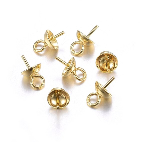 201 Stainless Steel Cup Pearl Peg Bails Pin Pendants, For Half Drilled Beads