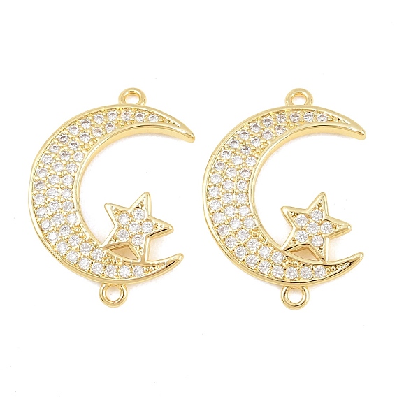Латунные микропаве прозрачные кубические цирконии луна звезда соединительные подвески, долговечный, стойки покрытие, без свинца и без кадмия