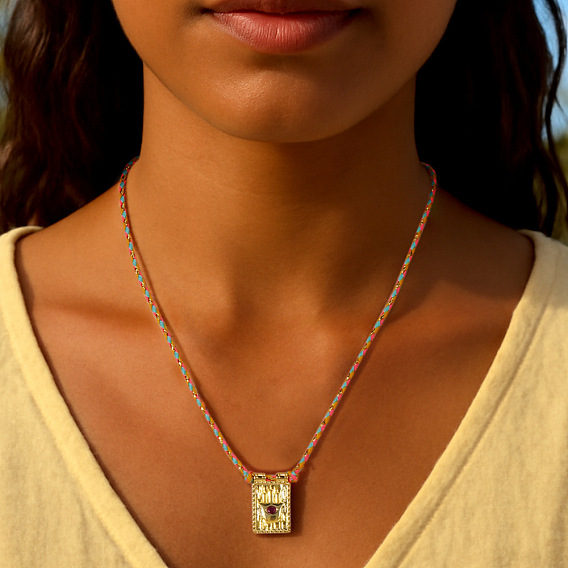 Винтажный сплав, прямоугольник с подвеской в виде руки хамса, ожерелье из плетеной веревки, золотые