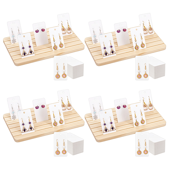 4шт. деревянные подставки для демонстрации ювелирных изделий, сережек и карточек с отделениями для хранения, прямоугольные, с 200шт. бумажных карточек для демонстрации отдельных сережек