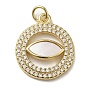 Brass Micro Pave Cubic Zirconia Pendants, with Shell, Flat Round