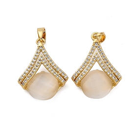 Подвески латуни cmолы, с прозрачным кубическим цирконием и имитацией кошачьего глаза, вентилятор, долговечный, без кадмия и без свинца, стойки покрытие