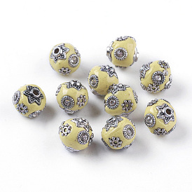 Handmade Indonesia Beads, with Metal Findings and Crystal Rhinestones, Round