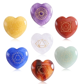 7 фигурки целебных сердец из натуральных драгоценных камней чакры, Подарок для медитации на баланс энергии Рейки