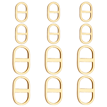 12Pcs 2 Styles 304 Stainless Steel Connector Charms, Oval