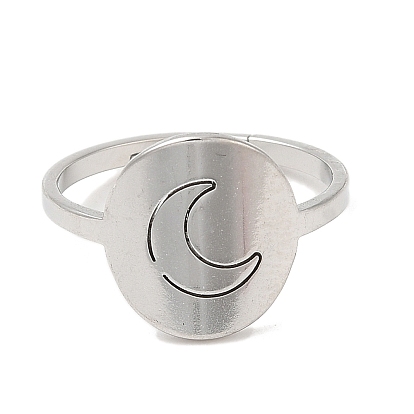 304 Stainless Steel Adjustable Rings, Flat Round with Moon