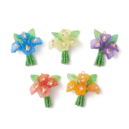 Стеклянные подвески из бисера, подвески-букеты с акриловыми бусинами, золотые