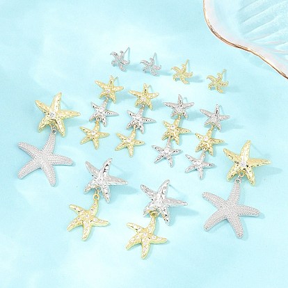 Латунные микро проложить серьги стержня кубического циркония, морская звезда, без свинца и без кадмия, долговечный, стойки покрытие