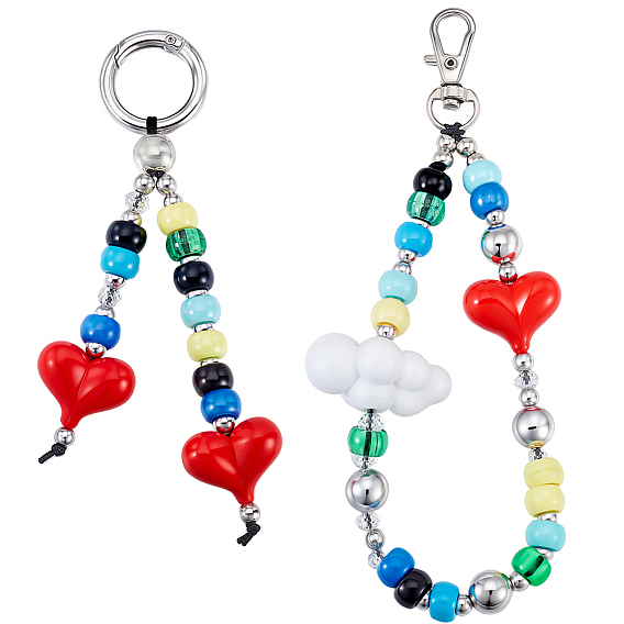 2шт 2 стили акриловые и пластиковые подвески в форме сердца, Сплав с застежками, платина