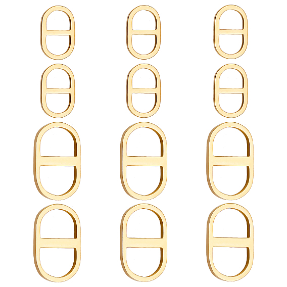 12Pcs 2 Styles 304 Stainless Steel Connector Charms, Oval