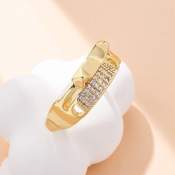 Латунные кольца-манжеты с микропаве и прозрачным цирконием для женщин, стойки покрытие, без кадмия и без свинца, прочное покрытие