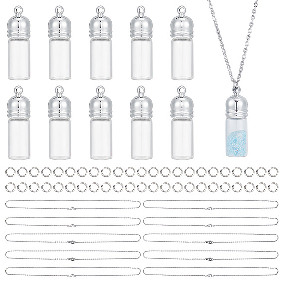 Наборы для самостоятельного изготовления ожерелья из стеклянной бутылки, в том числе 304 цепочки из нержавеющей стали и открытые соединительные кольца