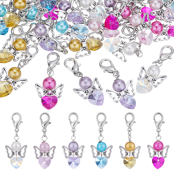 30 шт. 6 стили подвеска в форме сердца и ангела из стекла, Подвеска-застежка-когти омара для украшения сумки