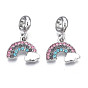 Rack Plating Alloy European Dangle Charms, with Rhinestone, Large Hole Pendants, Cadmium Free & Nickel Free & Lead Free, Platinum, Rainbow