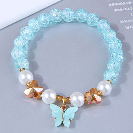 Chic Butterfly Pendant & Floral Bead Bracelet Set for Fashionable Sweet Office Ladies