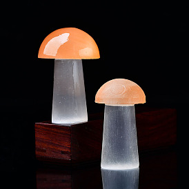 Mushroom Natural Selenite Figurines, Reiki Energy Stone Display Decorations, for Home Feng Shui Ornament