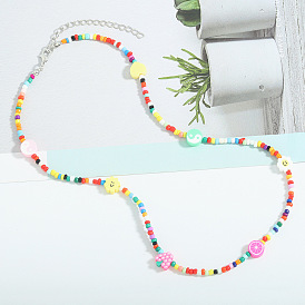 Bohemian Colorful Rice Bead Necklace with Creative Fruit Tai Chi Pattern Collarbone Chain