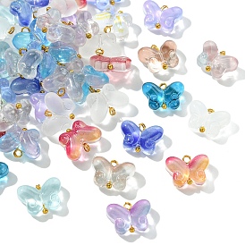 Стекло подвеска, с латунной фурнитурой , бабочка, золотые