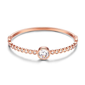 Stainless Steel Bangles, with Grade AAA Cubic Zirconia, Clear