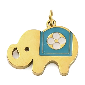 Ion Plating(IP) 304 Stainless Steel Enamel Pendants, with Jump Ring, Manual Polishing, Elephant Charm, Real 18K Gold Plated