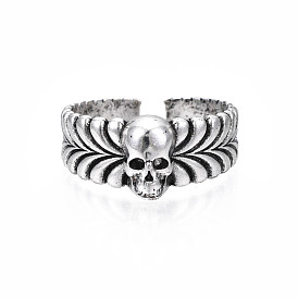 Halloween Skull Alloy Open Cuff Ring for Men Women, Cadmium Free & Lead Free