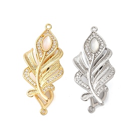 Brass Micro Pave Clear Cubic Zirconia Fold Over Clasps, with Resin, Leaf