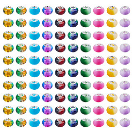 100 шт 10 цвета смолы европейские бусины, бусины с большим отверстием, с латунными ярдами серебянного цвета , два тона, рондель