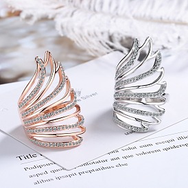Sweet Angel Wing Diamond Ring for Women, Open Design Single Band Jewelry.