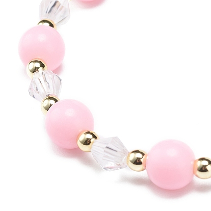 Pink Acrylic & Synthetic Hematite Beaded Stretch Bracelet with Alloy Enamel Charms for Women