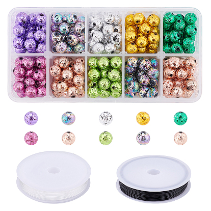 DIY Bead Stretch Bracelets Making Kits, Including 10 Colors Electroplated Natural Lava Rock Round Beads and Elastic Crystal Thread