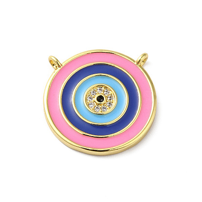 Rack Plating Brass Pave Cubic Zirconia Enamel 2-Loop Pendants, Lead Free & Cadmium Free, Real 18K Gold Plated, Long-Lasting Plated, Target Charm