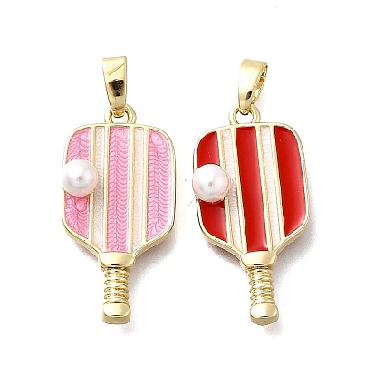 Латунь эмаль подвески, ракетка, с abs имитационными жемчужными бусинами , реальный 18 k позолоченный