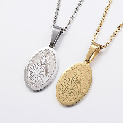 304 de acero inoxidable collares pendientes, para la Pascua, oval con jesus
