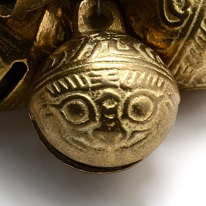 Brass Bell Pendants, Round with Tiger Face