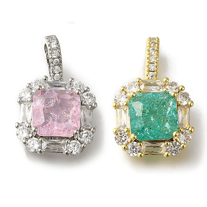 Подвески из латуни с микропаве из кубического циркония Suqare, со стеклянными стразами, без свинца и без кадмия, долговечный