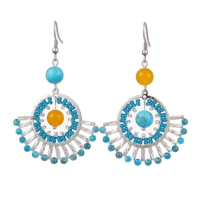 Натуральный малайзийский нефрит и апатит, серьги-подвески из синтетической бирюзы в стиле бохо, со стеклянными бусинами и 304 крючками для сережек из нержавеющей стали, вентилятор