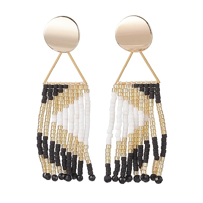 Прямоугольные серьги-гвоздики из латуни, со стеклянными семенами и бусиной из натурального черного оникса