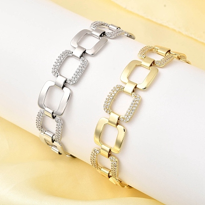 Латунные браслеты-цепочки с микропаве из прозрачных кубических цирконий для женщин, квадратный, долговечный, стойки покрытие, без свинца и без кадмия