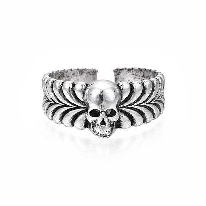 Halloween Skull Alloy Open Cuff Ring for Men Women, Cadmium Free & Lead Free