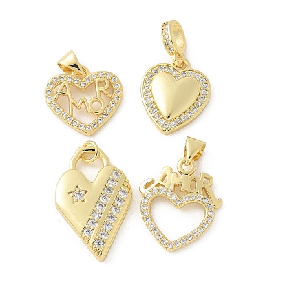 Латунные микро проложить кубического циркония подвески, сердце прелести, стойки покрытие, без кадмия и без свинца, долговечный