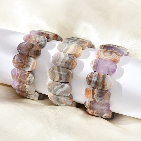 Овальные натуральные аметистовые кружевные бусины агата эластичные браслеты для женщин и мужчин