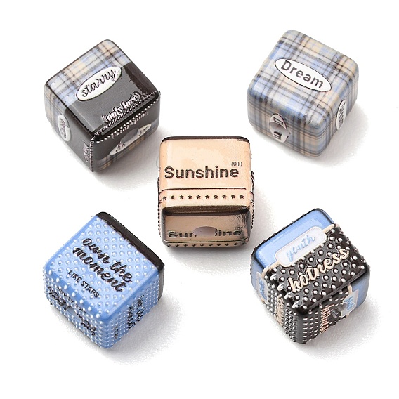 Opaque Printed Acrylic Beads, Cube