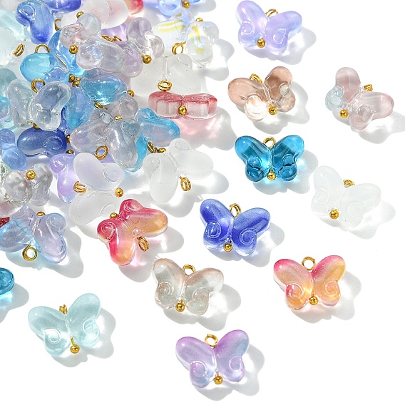 Стекло подвеска, с латунной фурнитурой , бабочка, золотые