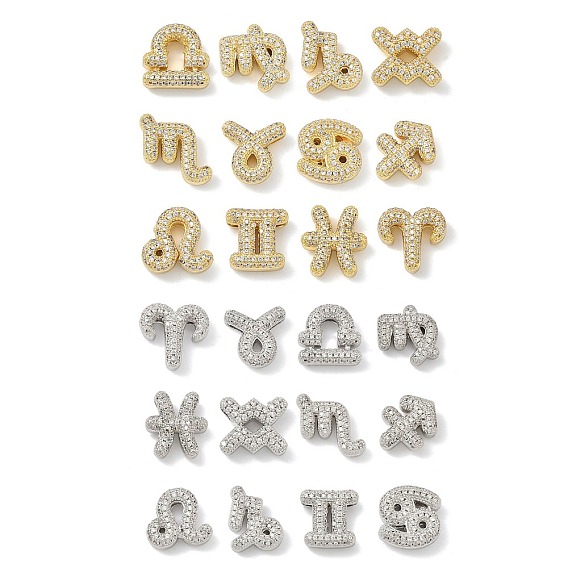 Подвески с двенадцатью созвездиями из латуни с микропаве из прозрачных кубических цирконий, без кадмия и без свинца, долговечный, стойки покрытие