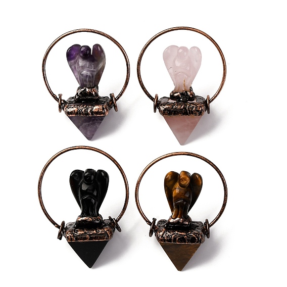 Подвески в виде пирамидального ангела из натурального драгоценного камня, с кольца прыжок из латуни, Красная медь