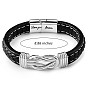 Word Love You Forever Stainless Steel Interlocking Knot Link Bracelet, Braided Leather Wristband Gifts for Son